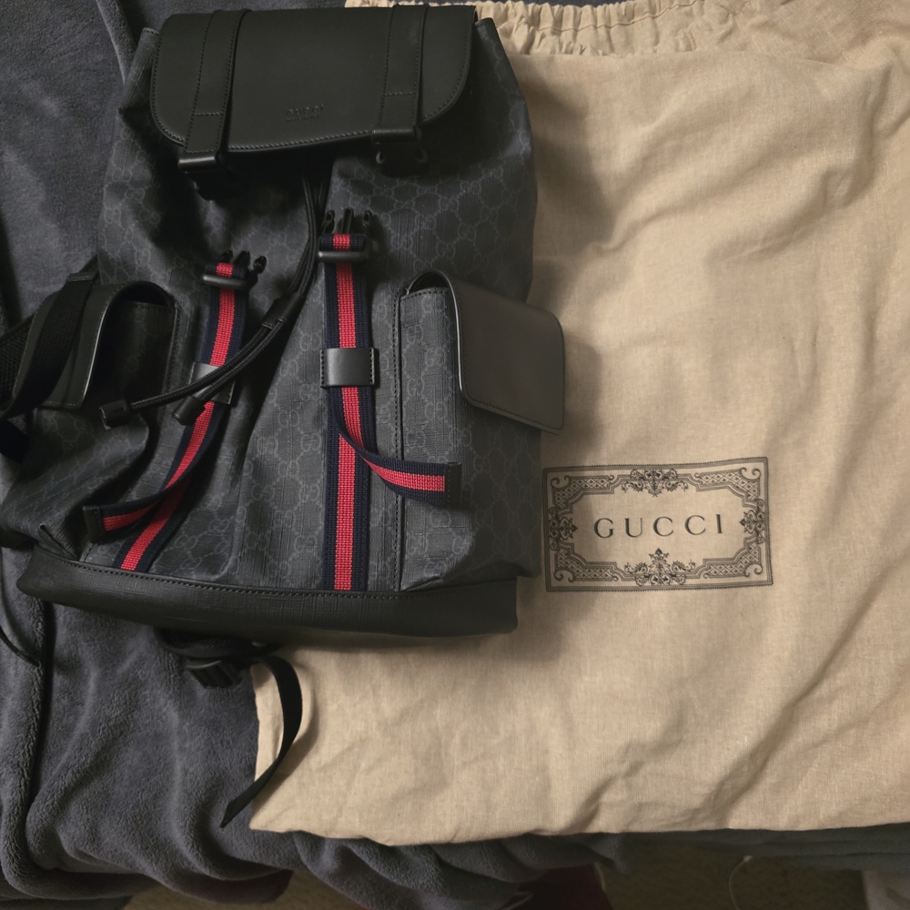 Gucci Black Backpack with Red Stripes